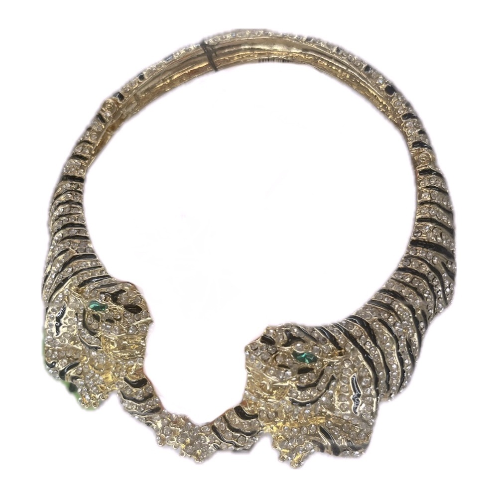 NWT ⚜️🖤⚜️ NATASHA GREEN EYED TIGERS STATEMENT NECKLACE BY NATASHA - Picture 7 of 10